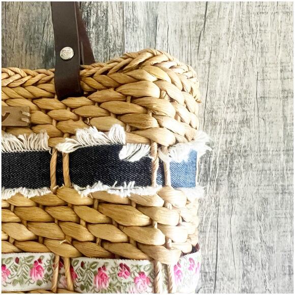 Roxy straw purse Woven 8x8x4 basket Bag Boho Hippie Cali Vibes Beach Vintage 90s - Picture 5 of 12